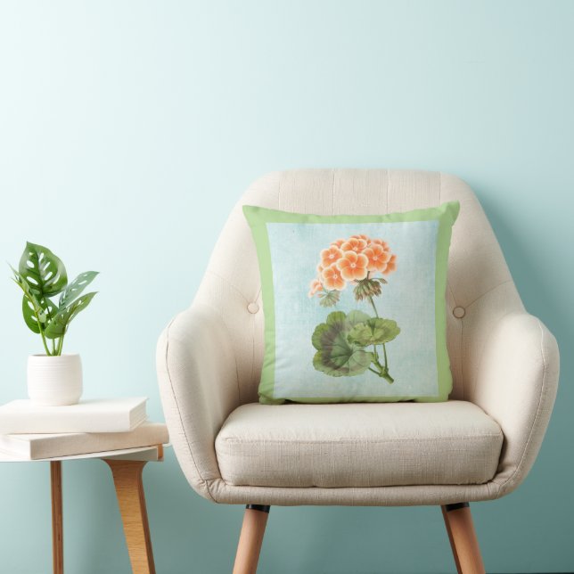 Geranium on Aged Denim Throw Pillow (Chair)