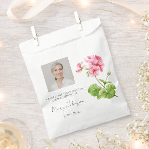 Geranium Simple Photo Funeral Seed Favour Bag