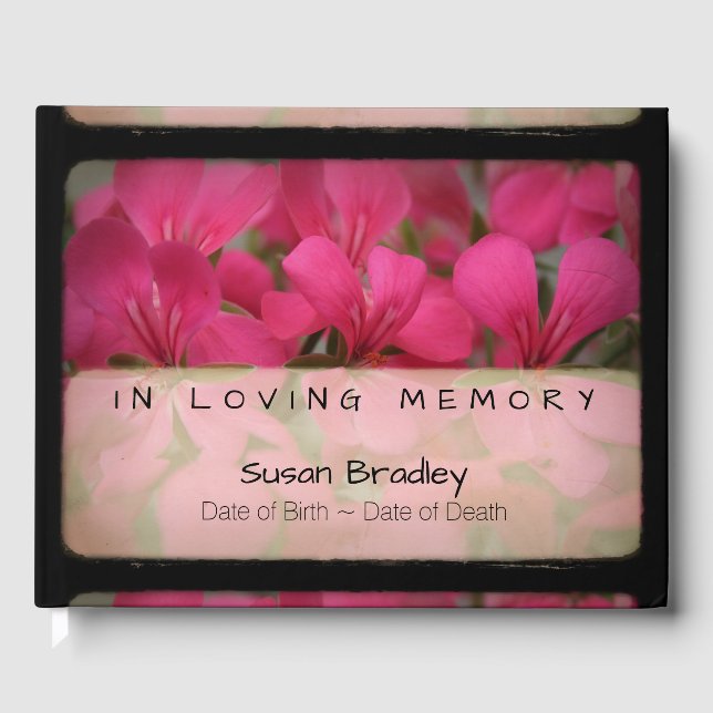 Geranium Vintage Memorial Guest Book (Front)