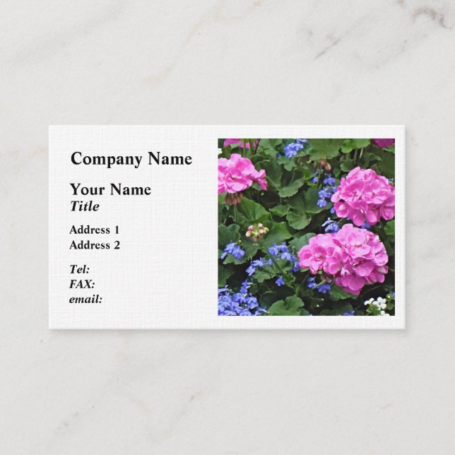 Geraniums and Periwinkle Business Card (Front)