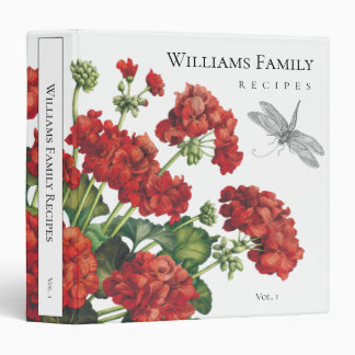Geraniums Botanical Red White Custom Recipe Binder