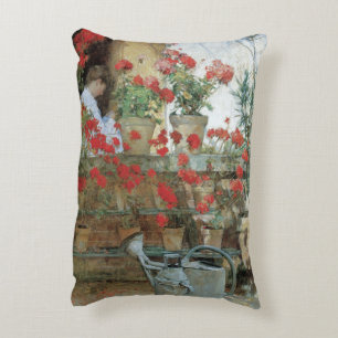 Geraniums by Childe Hassam, Vintage Impressionism Accent Pillow