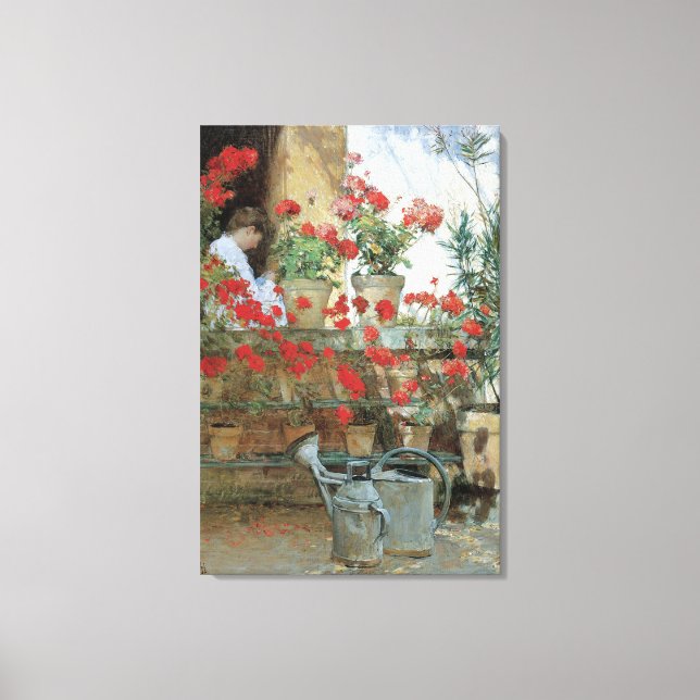 Geraniums by Childe Hassam, Vintage Impressionism Canvas Print (Front)