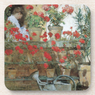 Geraniums by Childe Hassam, Vintage Impressionism Coaster