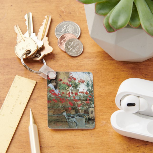 Geraniums by Childe Hassam, Vintage Impressionism Keychain (Desk)