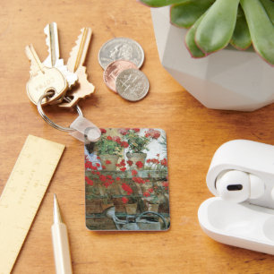 Geraniums by Childe Hassam, Vintage Impressionism Keychain