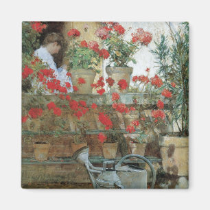 Geraniums by Childe Hassam, Vintage Impressionism Magnet