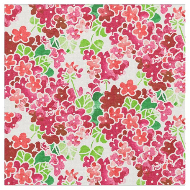 Geraniums Pink and Red Floral Pattern Fabric (Close Up)