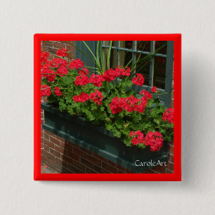Geraniums Red Green Window Box 2 Inch Square Button