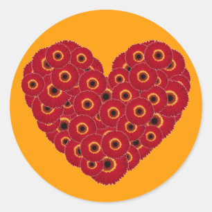 Gerber Daisy Heart Classic Round Sticker