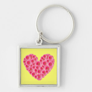 Gerber Daisy Heart Keychain