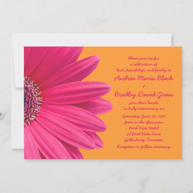 Gerber Daisy rose et Faire-part de mariage orange (Devant)