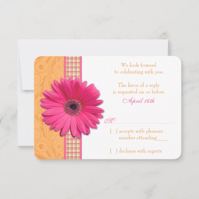 Gerber Daisy Rose Orange Carreaux Mariage RSVP Rép (Devant)