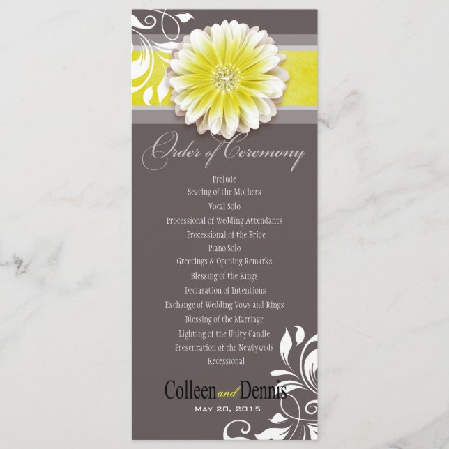Gerber Daisy Scroll 1 Programme de mariage jaune (Devant)
