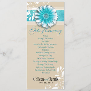 Gerber Daisy Scroll 1 Wedding Program teal