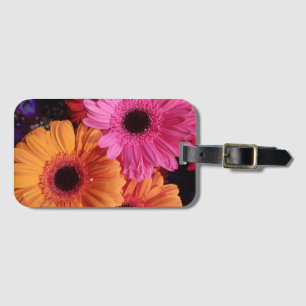 Gerber marguerites rose et orange étiquette bagage