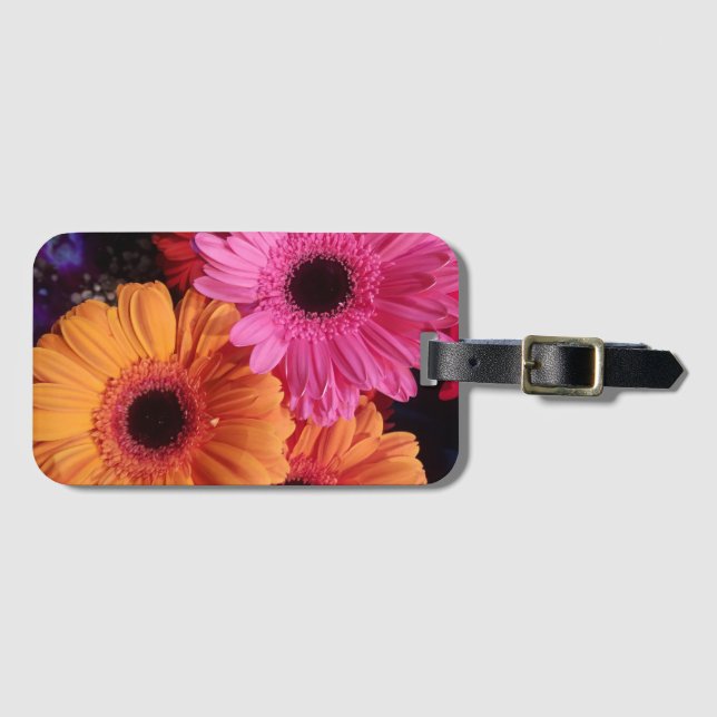 Gerber marguerites rose et orange étiquette bagage (Devant Horizontal)