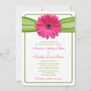 Gerber rose Daisy Green Ribbon Faire-part de maria