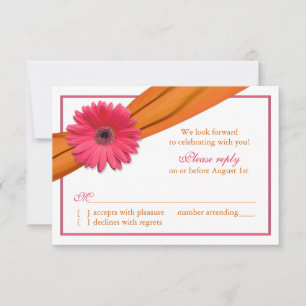 Gerber Rose Daisy Orange Ribbon Wedding Carte RSVP