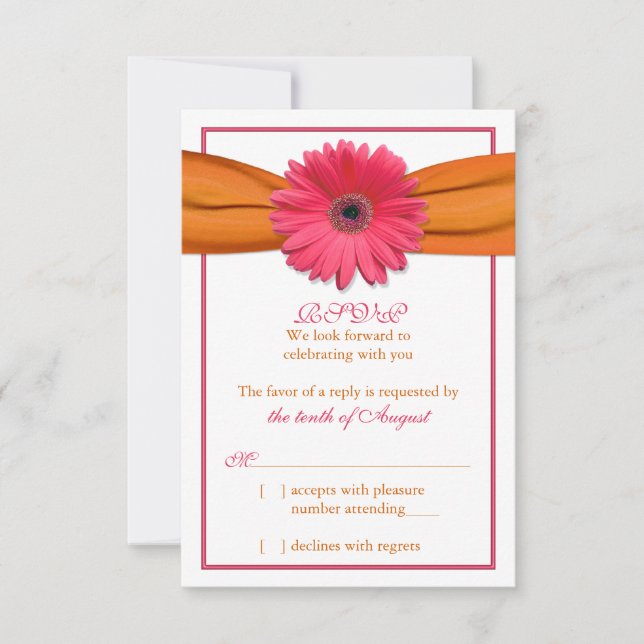 Gerber Rose Daisy Orange Ribbon Wedding RSVP Répon (Devant)