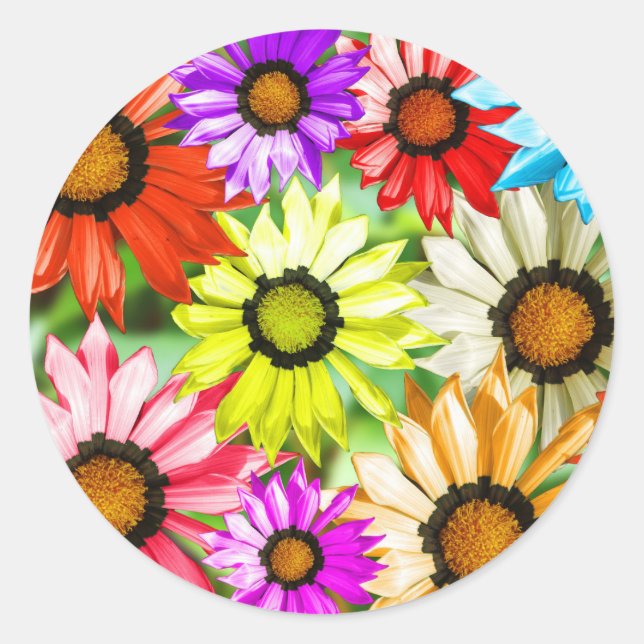 Gerbera colourful flowers classic round sticker (Front)