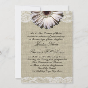 Gerbera Daisy and Lace Country Burlap Wedding Invitation