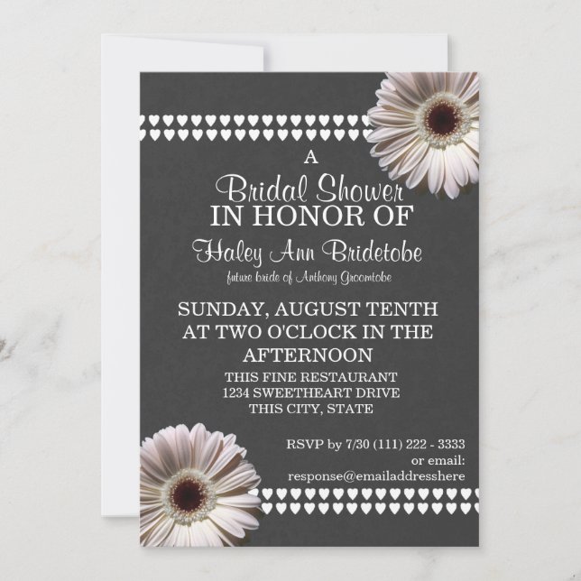Gerbera Daisy and Slate Grey Bridal Shower Invitation (Front)
