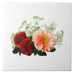 Gerbera Daisy And Two Roses Tile