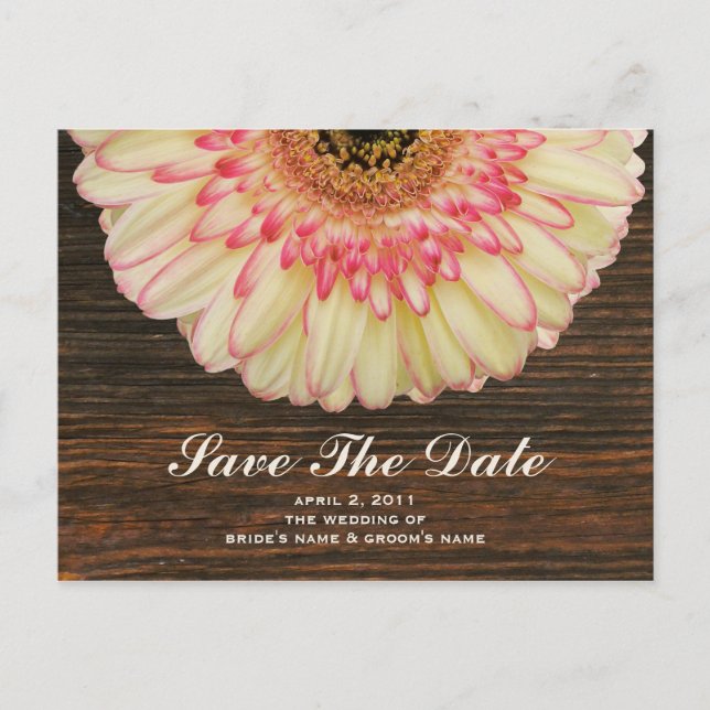 Gerbera Daisy & Barnwood Enregistrer La Date Carte (Devant)