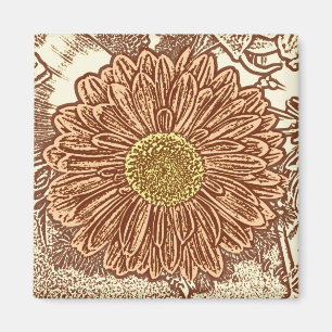 Gerbera Daisy Block Print - brown and tan Magnet