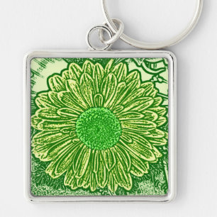 Gerbera Daisy Block Print - lime green Keychain