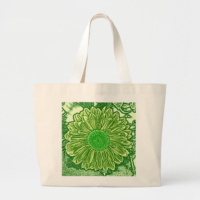 Gerbera Daisy Block Print - lime green Large Tote Bag (Front)