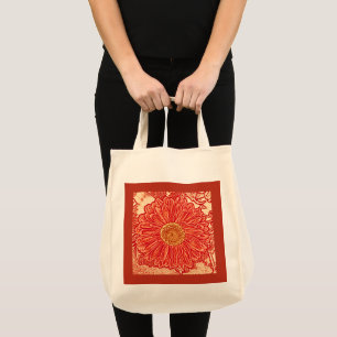 Gerbera Daisy Block Print, Mandarin Orange Tote Bag