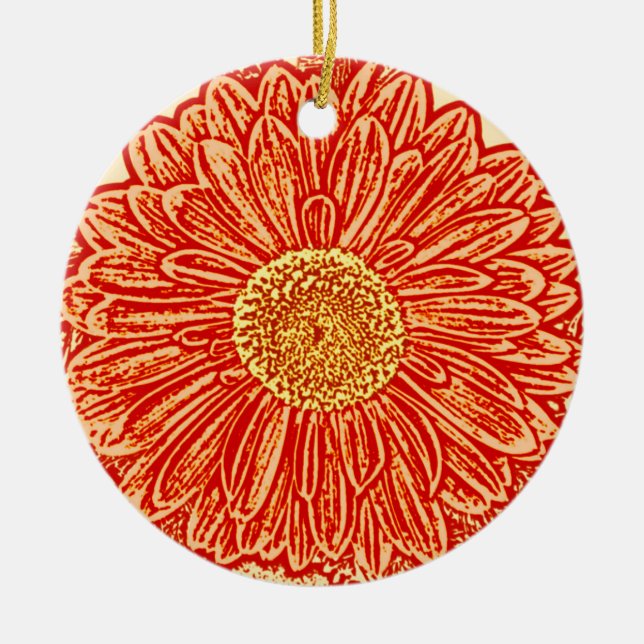 Gerbera Daisy Block Print - saffron orange Ceramic Ornament (Front)