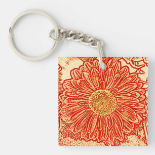 Gerbera Daisy Block Print - saffron orange Keychain