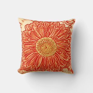 Gerbera Daisy Block Print - saffron orange Throw Pillow