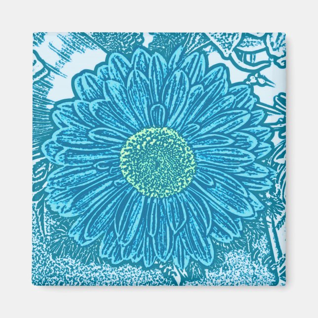 Gerbera Daisy Block Print - sea blue Magnet (Front)