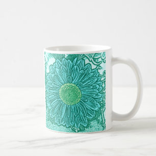 Gerbera Daisy Block Print - shades of aqua Coffee Mug