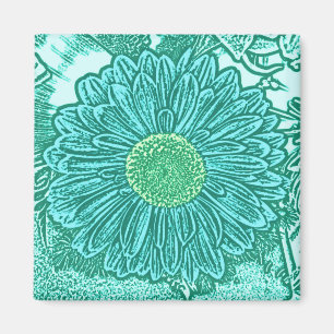 Gerbera Daisy Block Print - shades of aqua Magnet