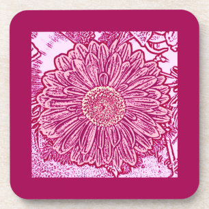 Gerbera Daisy Block Print - shades of pink Coaster