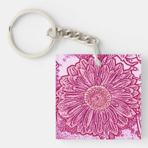Gerbera Daisy Block Print - shades of pink Keychain