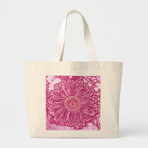 Gerbera Daisy Block Print - shades of pink Large Tote Bag