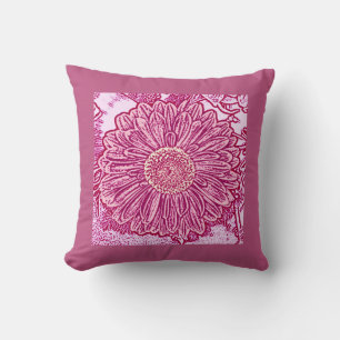 Gerbera Daisy Block Print - shades of pink Throw Pillow