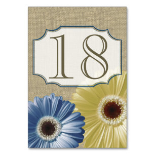 Gerbera Daisy Blue and Yellow Number Table Number