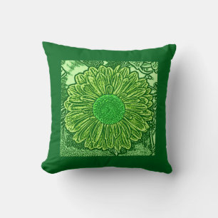 Gerbera Daisy Border Print, Lime Green  Throw Pillow