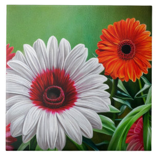 Gerbera Daisy Decorative Floral Ceramic Tile