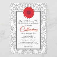 Gerbera Daisy Demask Grey Bridal Shower