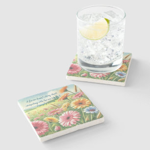Gerbera Daisy Field & Quote	 Stone Coaster