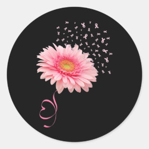 Gerbera Daisy Flower Ribbon Pollen Breast Cancer M Classic Round Sticker