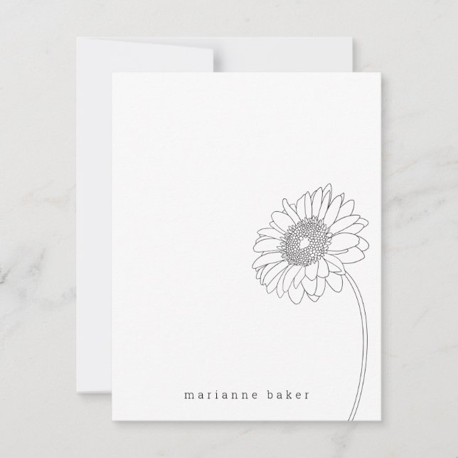Gerbera Daisy Line Drawing Personalized Notecard (Front)